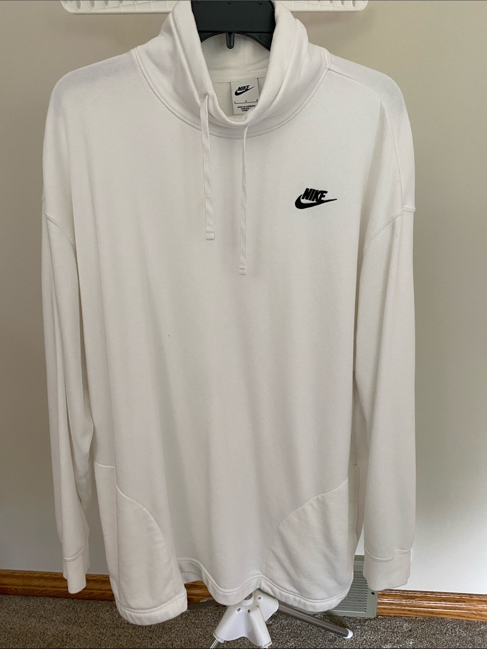 Nike Women’s Oversized White Pullover with Black Swoosh